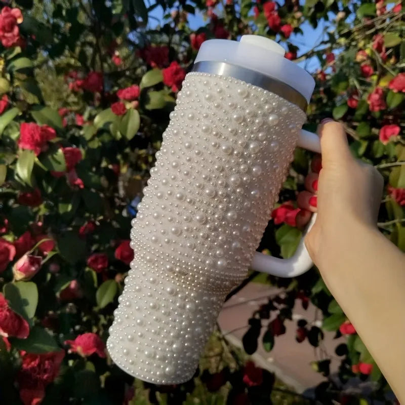 40oz Diamond Stainless Steel Tumbler with Handle Insulated Thermal Mug