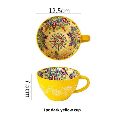 Colorful Ceramic Coffee Mug Set – Vintage Floral Tea Cups for Espresso, Cappuccino & Cozy Kitchen Decor