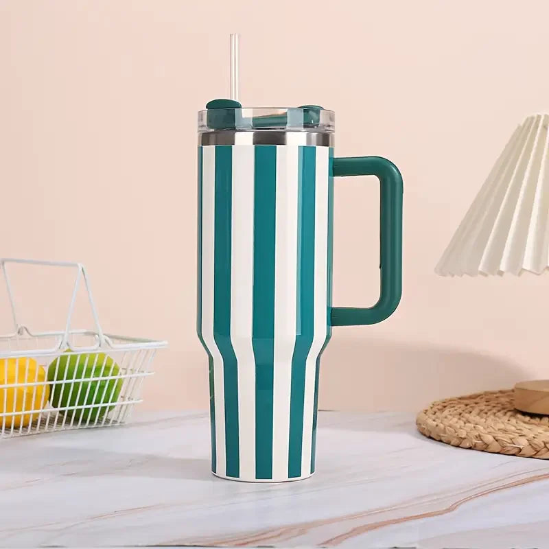 40oz Stainless Steel Thermal Bottle with Straw Handle Insulated Travel Mug