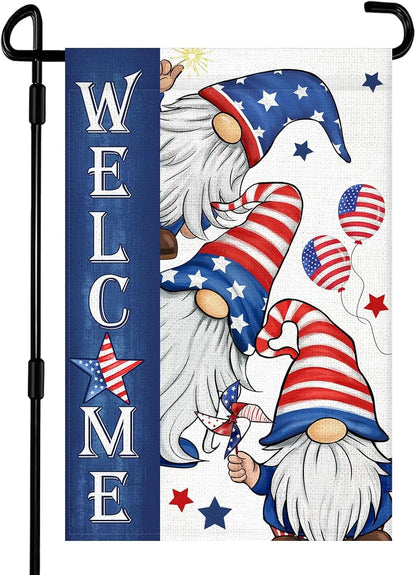 Patriotic Gnome 4th of July Garden Flag 12x18 Inch Double Sided Memorial Day Independence Day Burlap Garden Flags