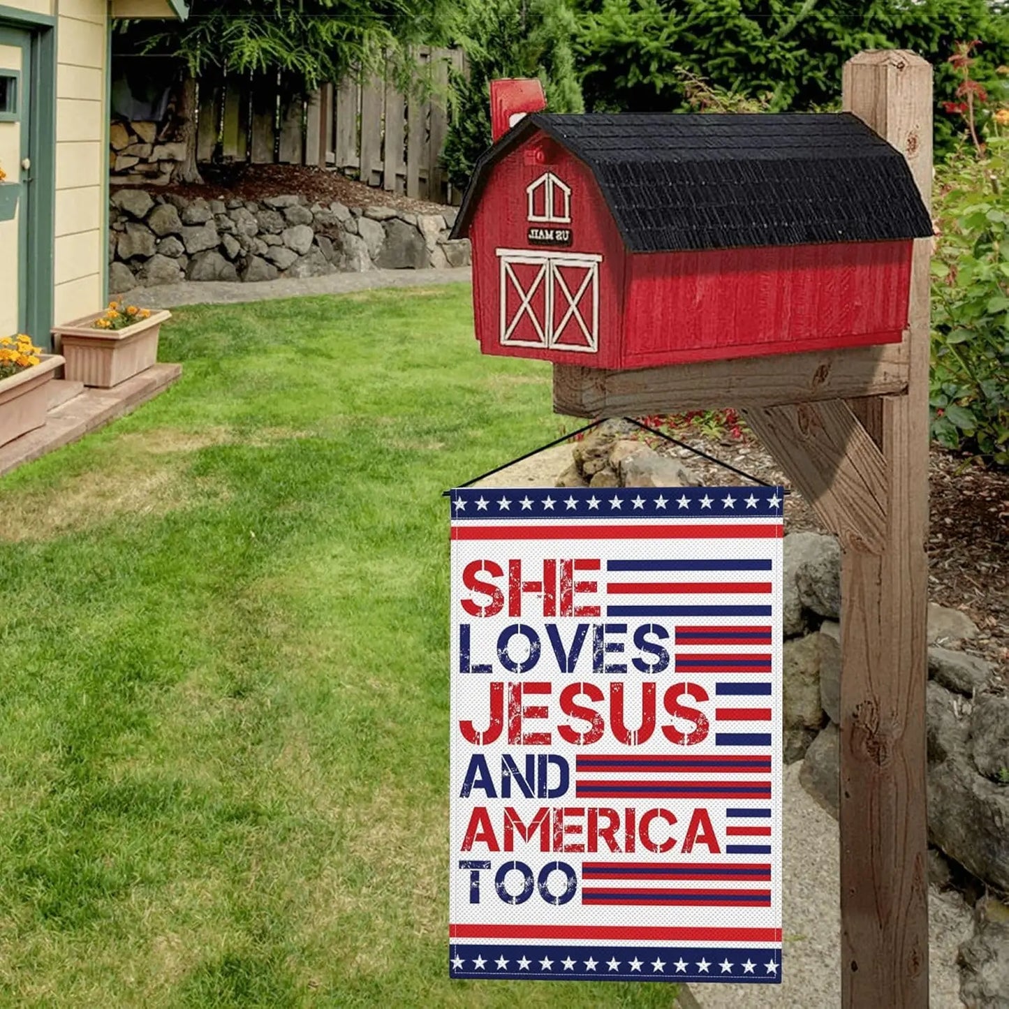 4th of July Memorial Day Independence Day Flag 12x18 Christian Jesus Faith American Patriotic Garden Flags f