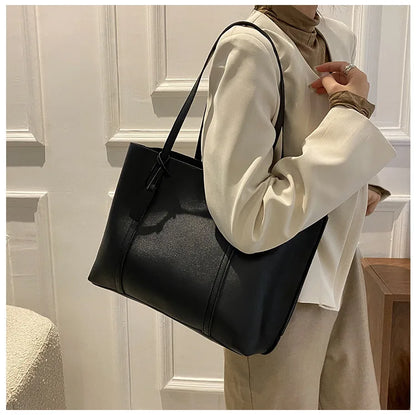 Minimalist Leather Tote Bag – Large Capacity Shoulder Handbag for Women