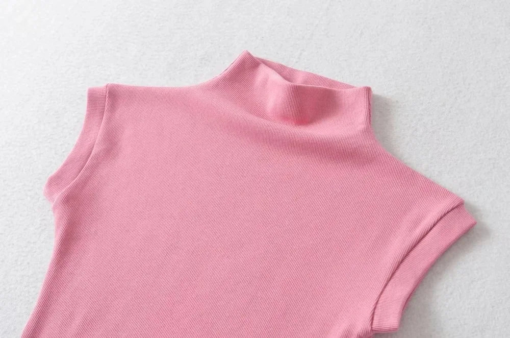 Women’s Sleeveless Turtleneck Top – Slim Fit Solid Basic Tee