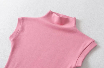 Women’s Sleeveless Turtleneck Top – Slim Fit Solid Basic Tee