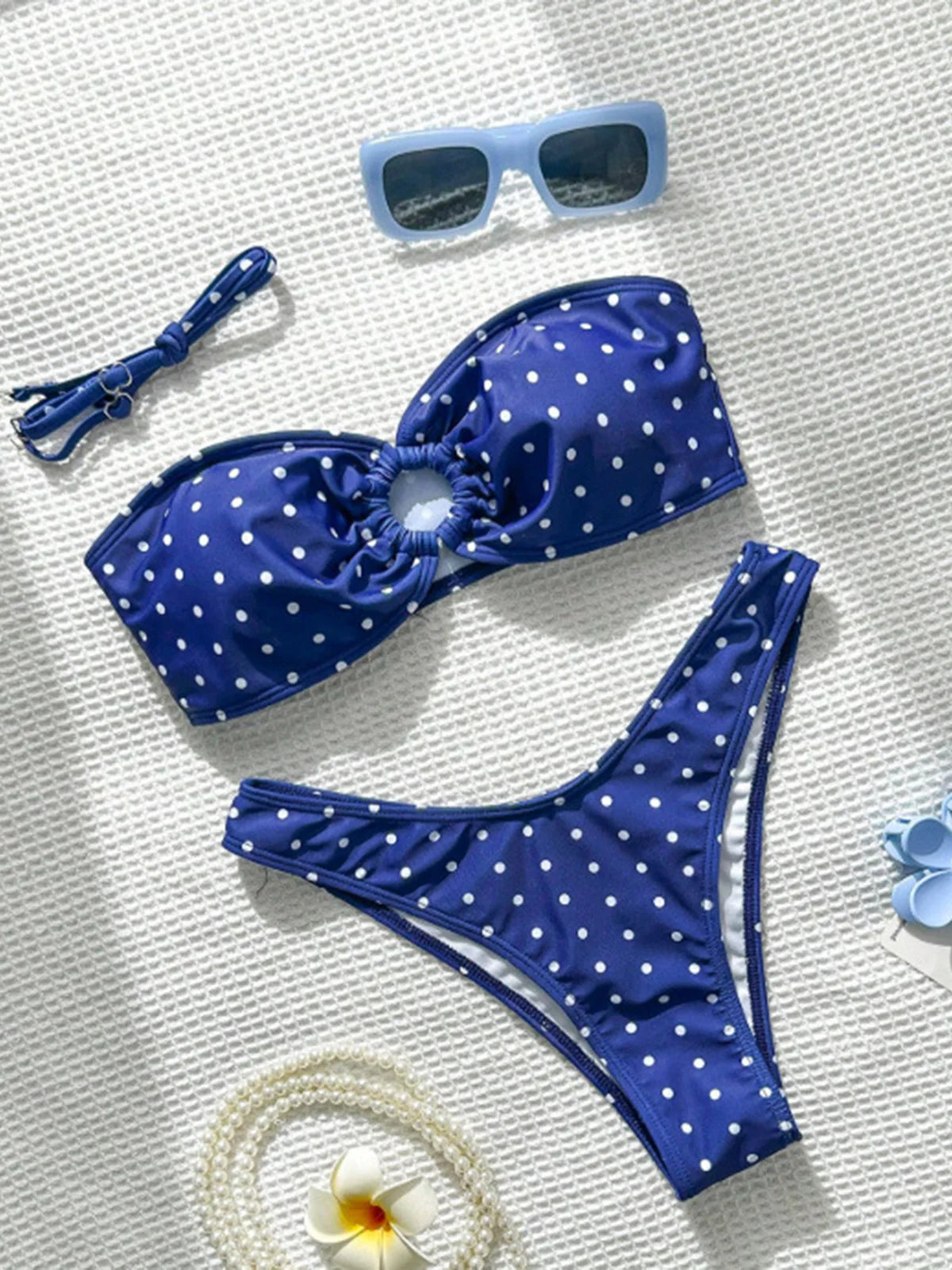 Polka Dot Bandeau Brazilian Bikini Set Women Two Piece Swimsuit Retro Summer Swimwear