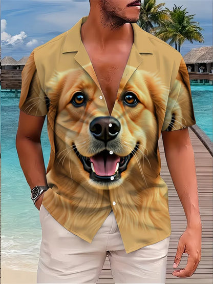 Tropical Pink Hawaiian Shirt Cartoon Tie Print Casual Beach Party Top
