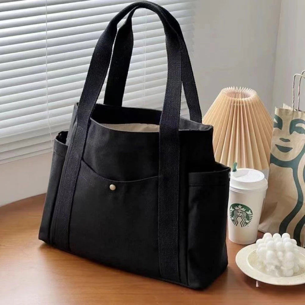 Canvas Tote Shoulder Bag – Large Capacity Minimalist Everyday Handbag for Women