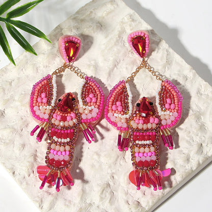 Boho Beach Statement Earrings – Handmade Beaded Starfish Seahorse Shell Drop Earrings for Women