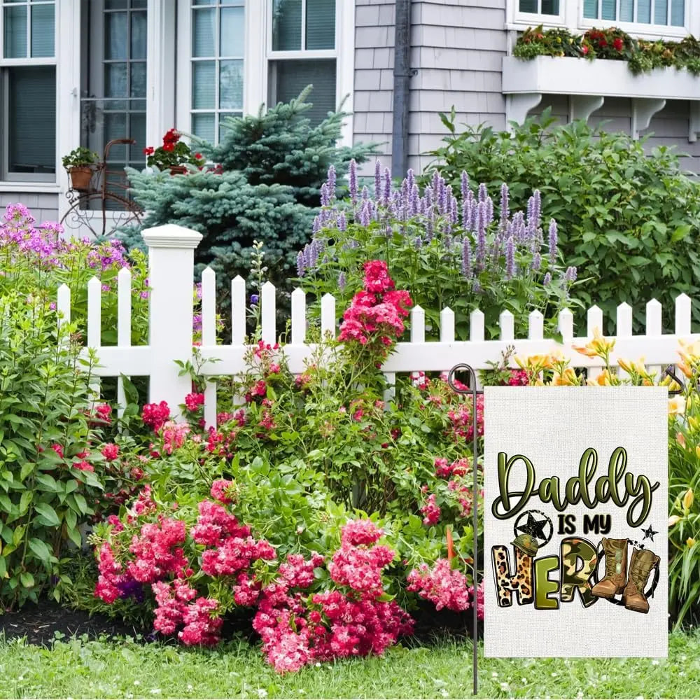 Daddy Is My Hero 4th Of July Garden Flag 12x18 Double Sided Army Dad Father's Day Garden Flag
