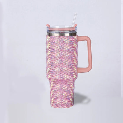 40oz Rhinestone Tumbler with Handle Insulated Thermos Cup Sparkling Travel Mug