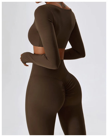 Sage Green Long Sleeve Crop Top & Flare Leggings Set