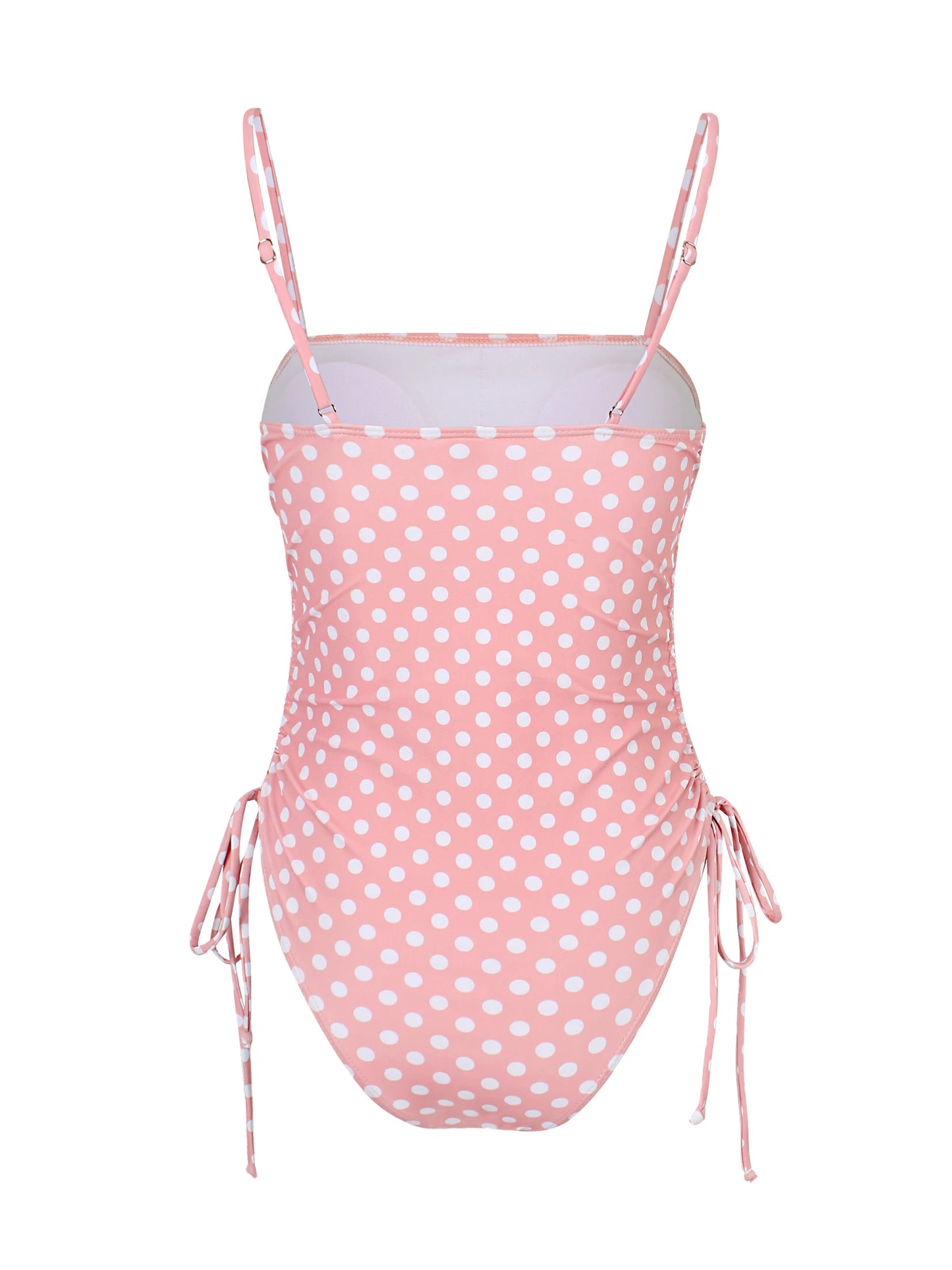 Pink Polka Dot High Cut Bikini Set Women Retro Ruched Swimwear Beach Outfit