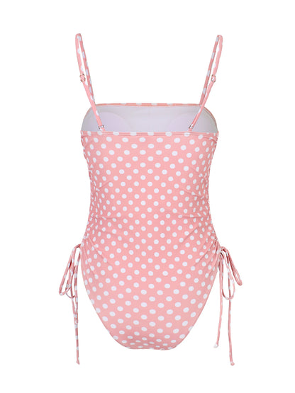 Pink Polka Dot High Cut Bikini Set Women Retro Ruched Swimwear Beach Outfit