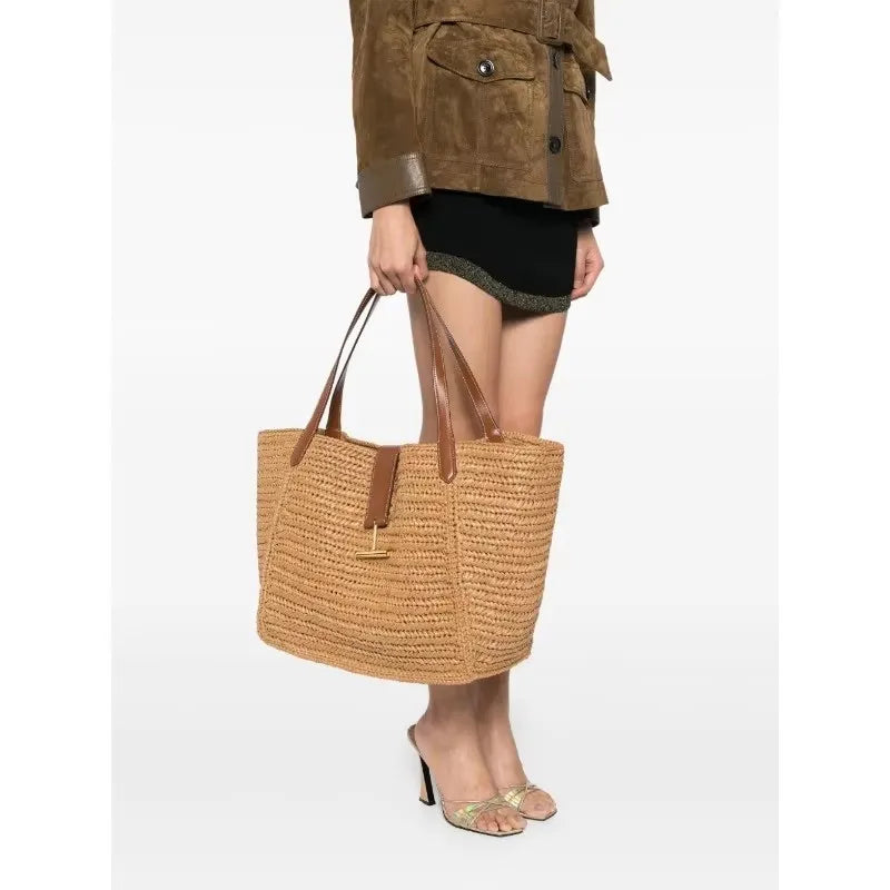 Luxury Straw Tote Bags For Women New Season Large Capacity Handwoven Elegant Shoulder Bag Summer Fashion Beach Vacation Handbag, Summer 2026