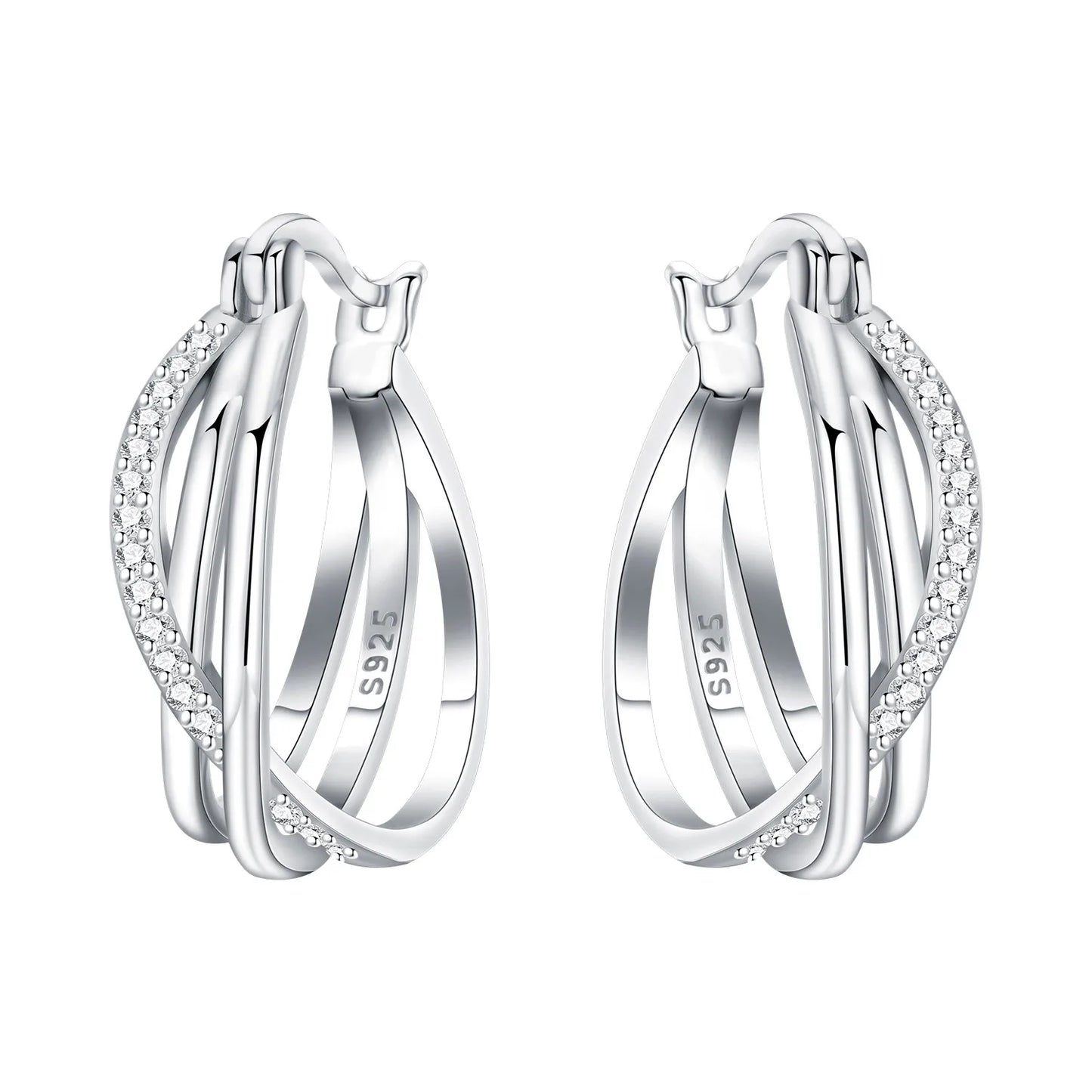 925 Sterling Silver Hoop Earrings – Minimalist Layered Huggie Earrings for Women