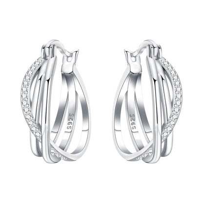 925 Sterling Silver Hoop Earrings – Minimalist Layered Huggie Earrings for Women