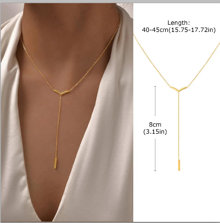 Gold Layered Y Necklace – Minimalist Dainty Lariat Necklace for Women Elegant Jewelry