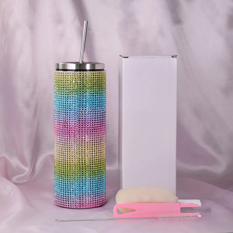 20oz Bling Diamond Tumbler with Straw Stainless Steel Insulated Coffee Cup