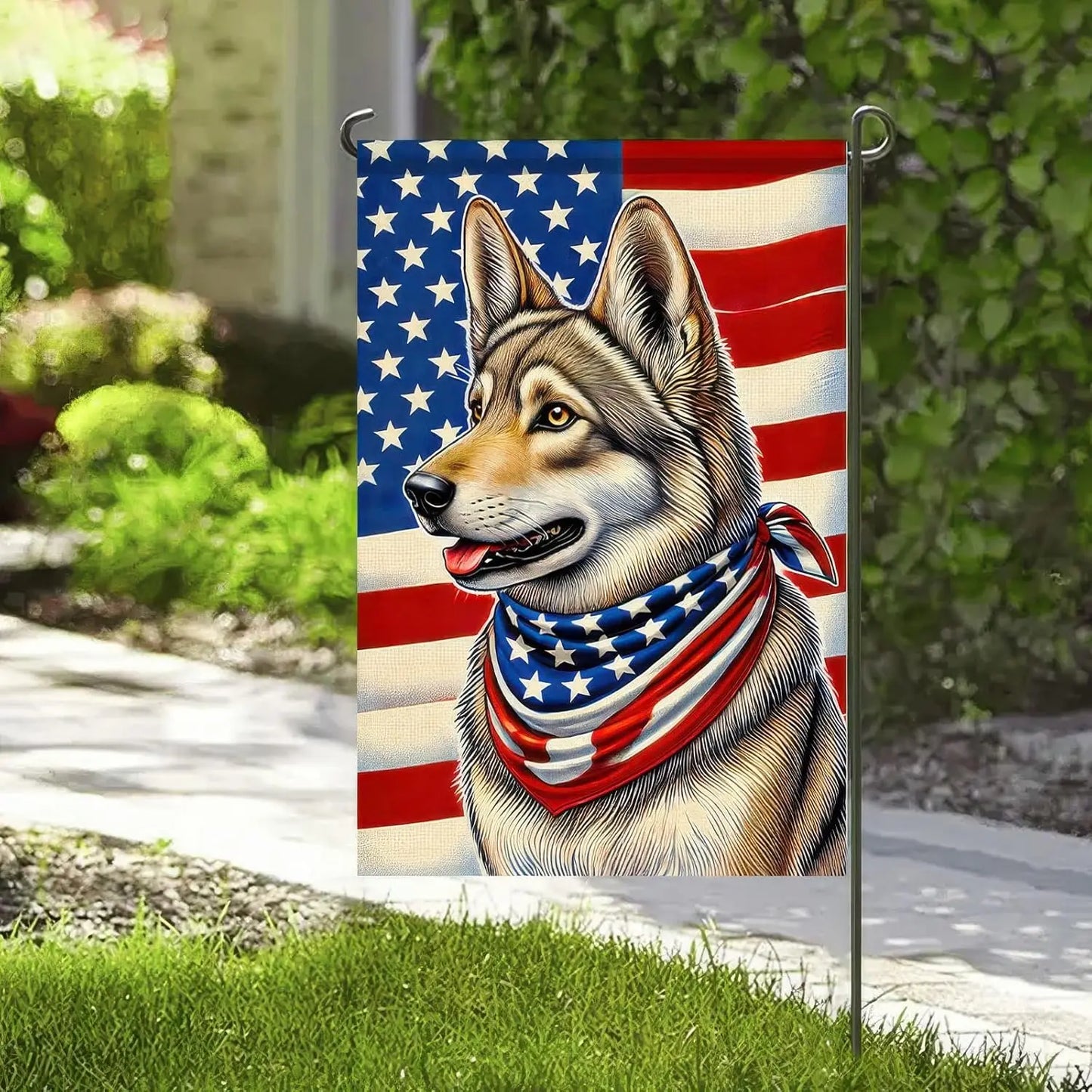 Patriotic American Flag 4th of July German Shepherd Garden Flag 12x18 Double Sided Small Yard House Flags for Memorial