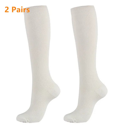 2 Pairs Women Knee High Compression Socks 2 Pairs – Breathable Stretch Long Socks for Travel & Daily Wear