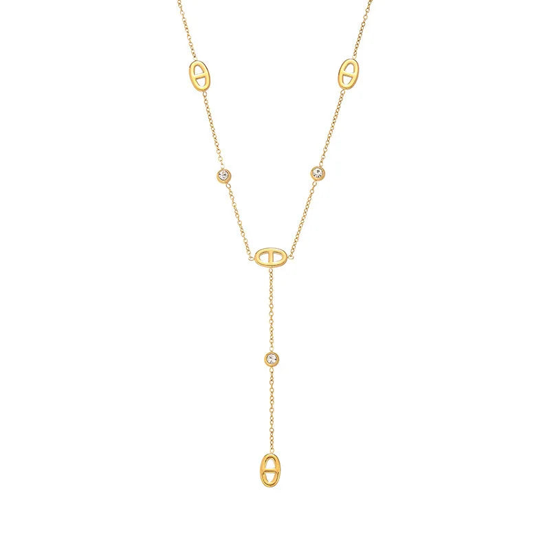 Gold Crystal Necklace Bracelet Set – Elegant Minimalist Chain Jewelry Set for Women