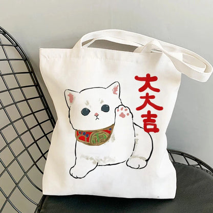 Kawaii Cats Cartoon Manga Tote Bag Beach Bag Shopper Bags Handbags Canvas Shoulder Bags Woman Shopping Bags High Capacity