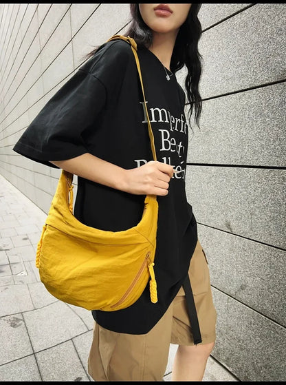 Casual Nylon Crescent Shoulder Bag – Lightweight Slouchy Crossbody Hobo Bag for Women