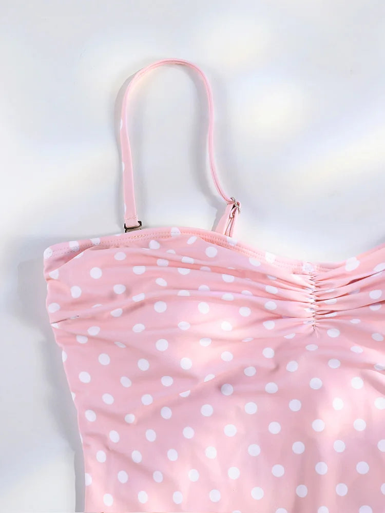 Pink Flower High Cut Bikini Women Push Up Swimsuit Retro Dot Print Summer Beachwear