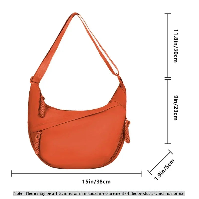 Casual Nylon Crescent Shoulder Bag – Lightweight Slouchy Crossbody Hobo Bag for Women