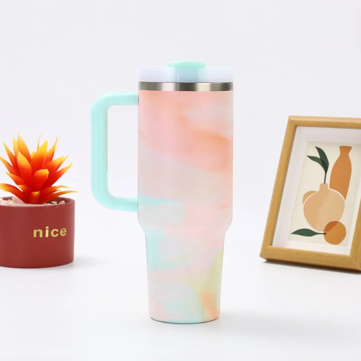 40oz 304 Stainless Steel Tumbler with Handle Straw Insulated Thermos Cup