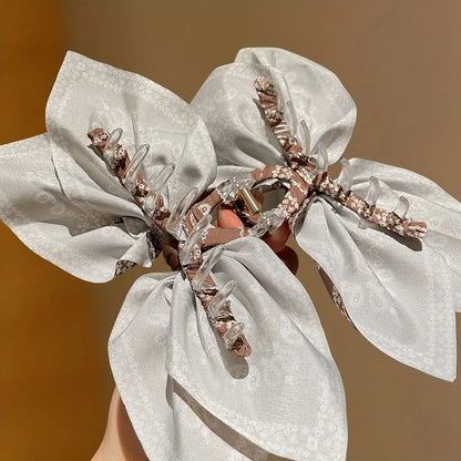 Vintage Lace Bow Hair Claw Clip – Elegant Floral Ribbon Updo Clip for Women