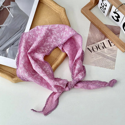 Retro Lace Scarf Sweet Flower Triangle Hair Scarf for Women Hair Band Thin Vintage Kerchief Bohe Flower Ribbon Travel Headwear ﻿