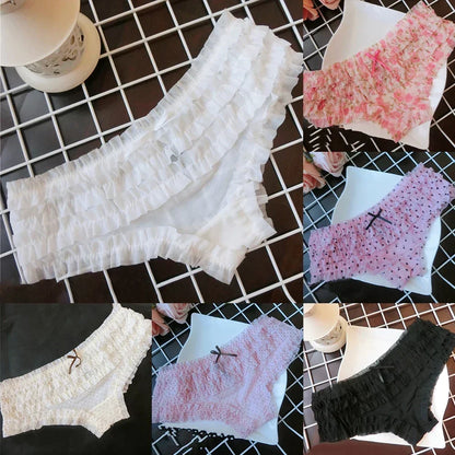 Cute Ruffle Lace Panties – Floral Mesh Low Waist Breathable Women Underwear