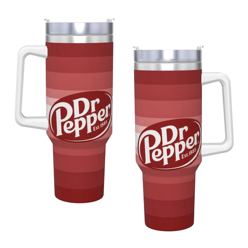 Dr Pepper Inspired Striped Tumbler – 40oz Stainless Steel Travel Mug with Handle