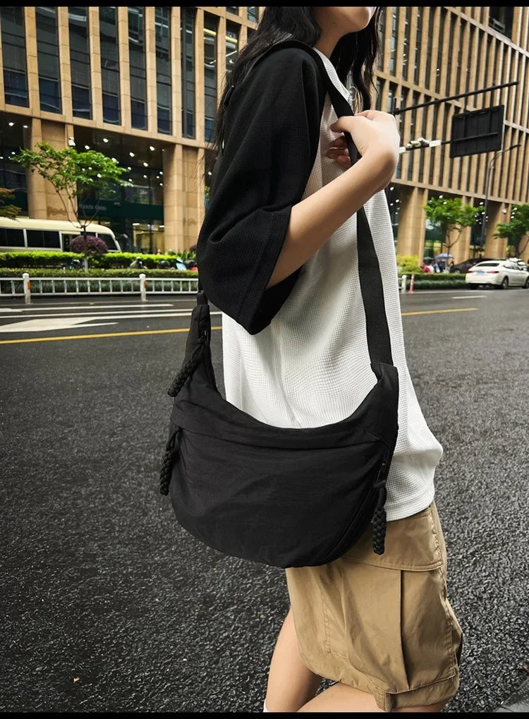 Casual Nylon Crescent Shoulder Bag – Lightweight Slouchy Crossbody Hobo Bag for Women