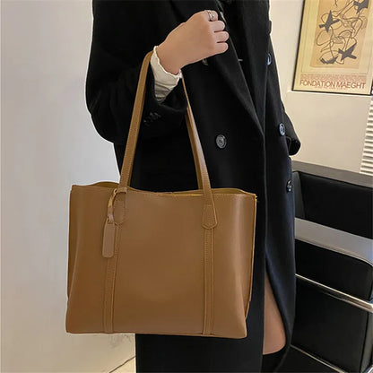 Minimalist Leather Tote Bag – Large Capacity Shoulder Handbag for Women