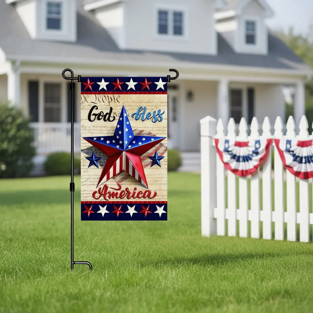 America Garden Flag, 3-Layer Knitted Polyester Double Sided 4th of July Decor