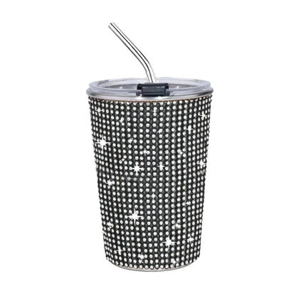 500ml Rhinestone Stainless Steel Water Bottle with Straw Luxury Sparkling Cup