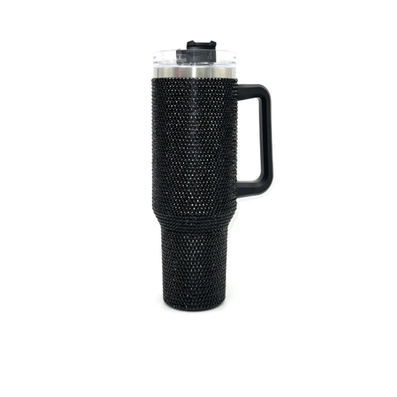 40oz Rhinestone Tumbler with Handle Insulated Thermos Cup Sparkling Travel Mug
