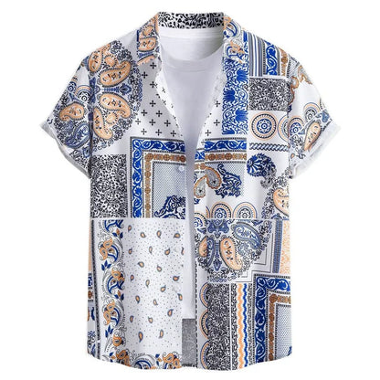 Retro Floral Hawaiian Shirt Men 3D Print Summer Beach Button Down Top