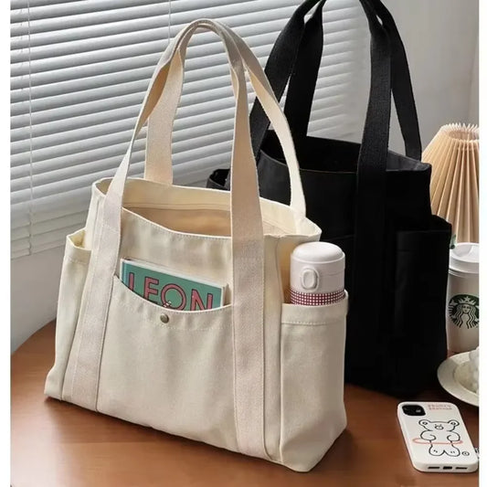 Canvas Tote Shoulder Bag – Large Capacity Minimalist Everyday Handbag for Women
