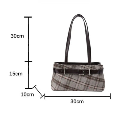 Plaid Shoulder Handbag – Cute Vintage Y2K Tote Purse for Women