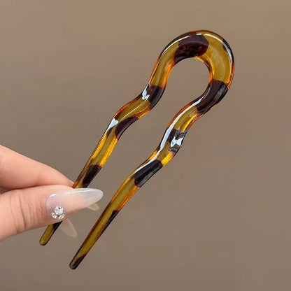 Vintage U Shape Hair Stick Clip – Tortoise Shell French Bun Pin for Women