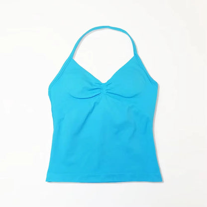 Pink Halter Neck Ruched Active Tank Top