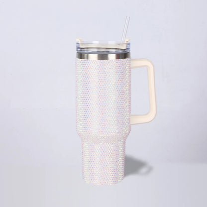 40oz Rhinestone Tumbler with Handle Insulated Thermos Cup Sparkling Travel Mug