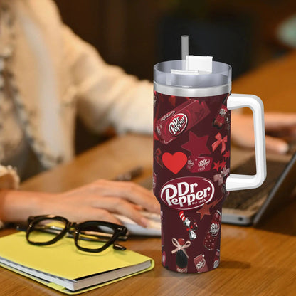 Dr Pepper Inspired Tumbler Cup – 40oz Stainless Steel Travel Mug with Handle