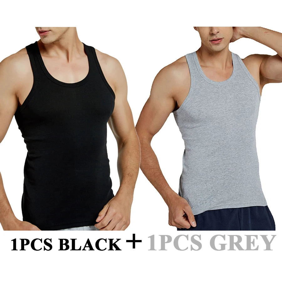 Tank Tops Men 2026 Summer 100% Cotton Cool Fitness Vest Sleeveless Tops Gym Slim Colorful Casual Undershirt