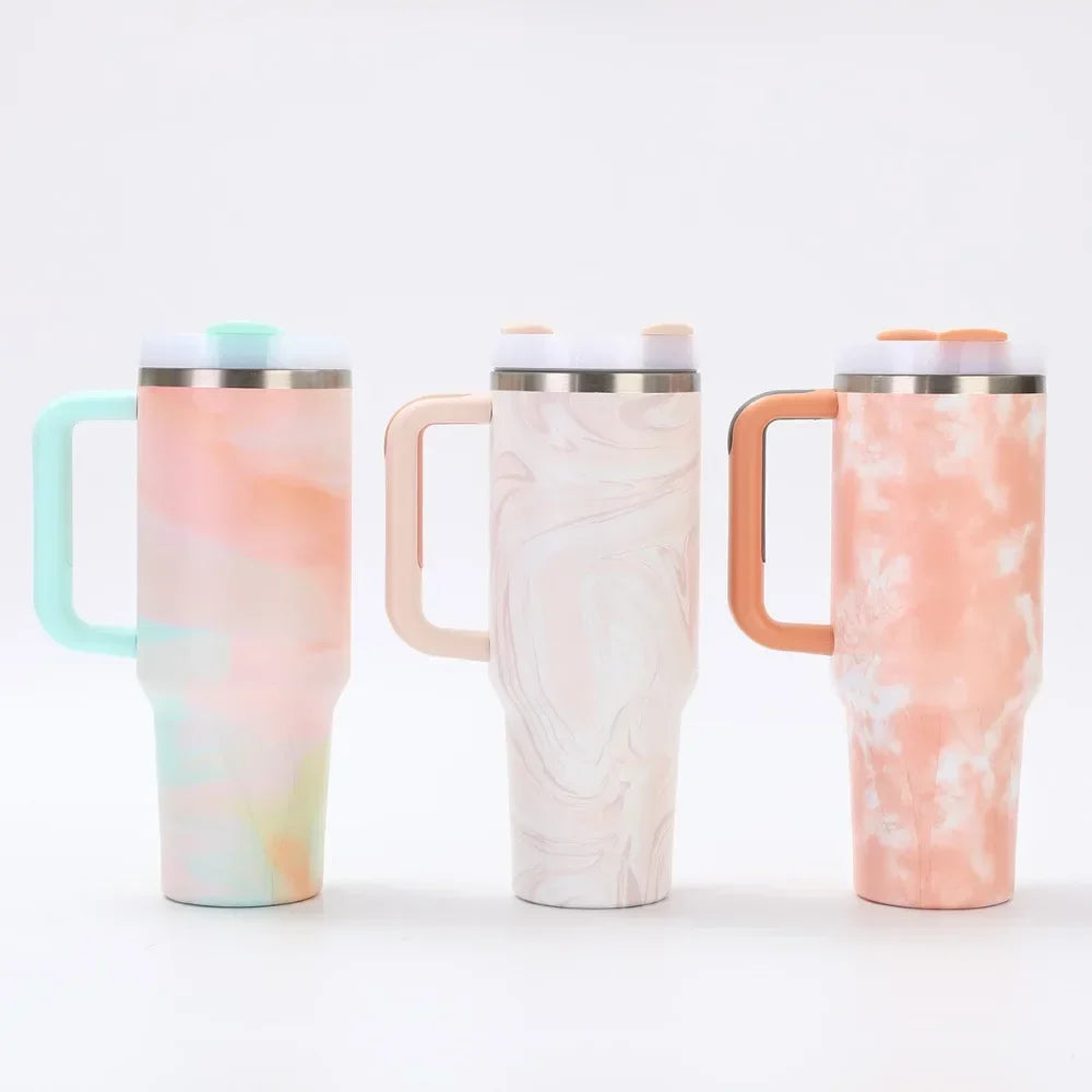 40oz 304 Stainless Steel Tumbler with Handle Straw Insulated Thermos Cup