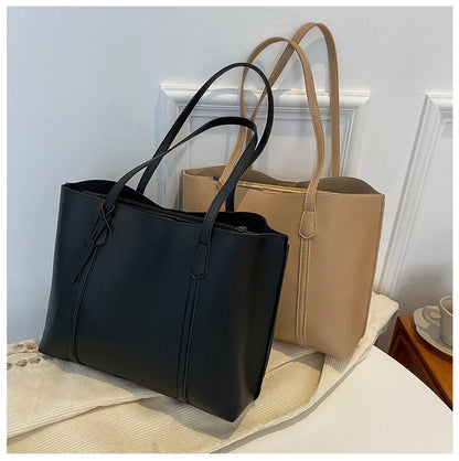 Minimalist Leather Tote Bag – Large Capacity Shoulder Handbag for Women