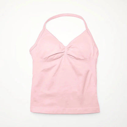 Pink Halter Neck Ruched Active Tank Top